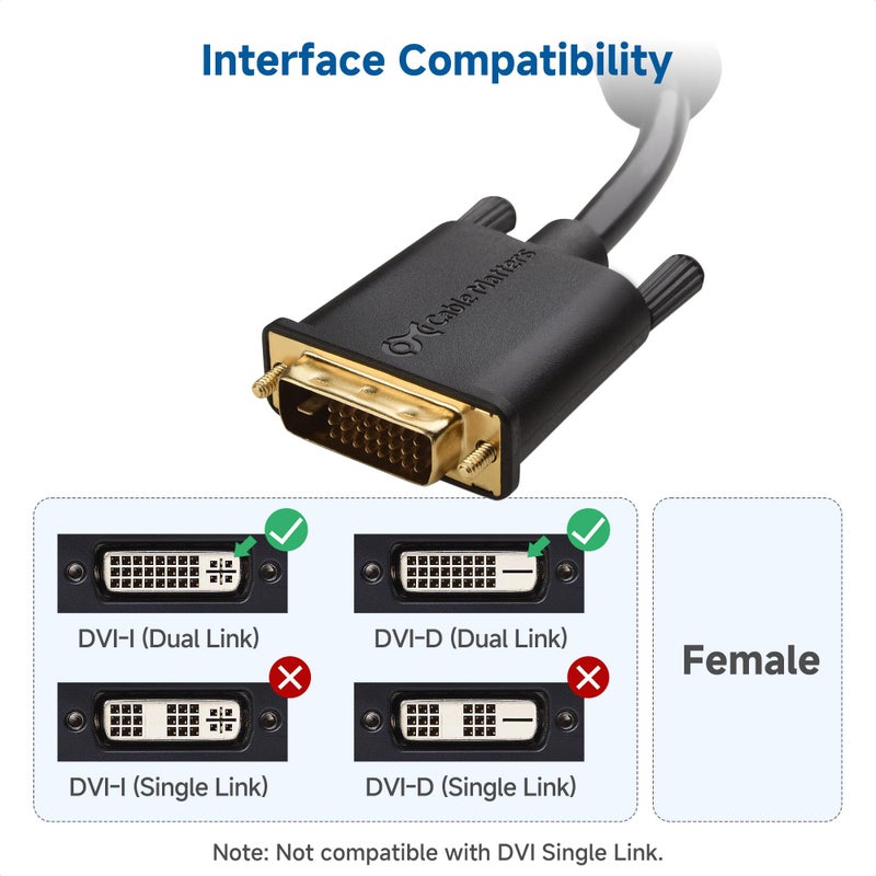 Cable Matters DVI Cable with Ferrites - 6ft, DVI Dual Link Cable - Image 2